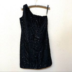 Calvin Klein Black Sequin One Shoulder Cocktail Dress O-13